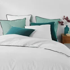 Housse de couette et deux taies coton lavé (240 x 220 cm) Linette Blanche