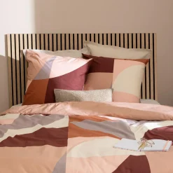 Housse de couette et deux taies percale de coton (260 x 240 cm) Tatia Terracotta