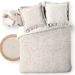 Housse de couette et deux taies d'oreiller percale de coton (240 x 220 cm) Eliot Beige