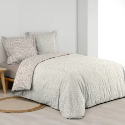 Housse de couette et deux taies d'oreiller percale de coton (240 x 220 cm) Eliot Beige