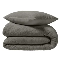 Housse de couette et deux taies d'oreiller bouclette (240 x 220 cm) Helena Gris anthracite