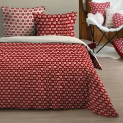 Housse de couette et deux taies coton (240 x 220 cm) Valgenis Rouge