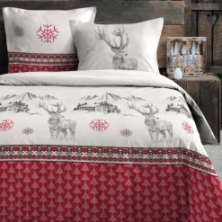 Housse de couette et deux taies d'oreiller en coton (240 x 220 cm) Bauges Rouge