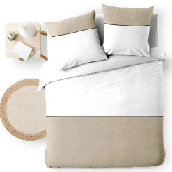 Housse de couette et deux taies d'oreiller coton (240 x 220 cm) Gabrielle Beige