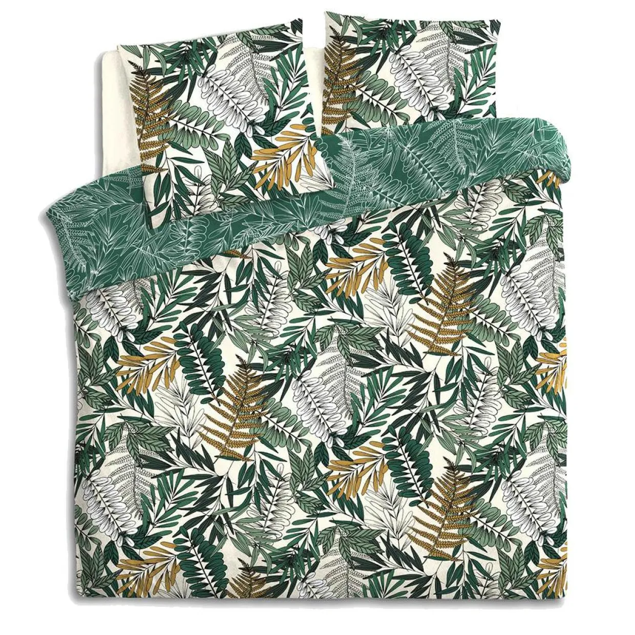 Housse de couette et deux taies coton (240 x 220 cm) Tropik Verte