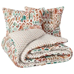 Housse de couette et deux taies coton (240 x 220 cm) Ikat Multicolore