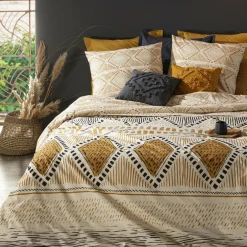 Housse de couette et deux taies coton (240 x 220 cm) Ray kilim Jaune ocre