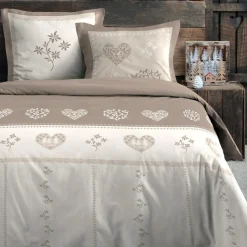 Housse de couette et deux taies d'oreiller en coton (260 x 240 cm) Modane Ecru