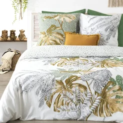 Housse de couette et deux taies coton (240 x 220 cm) Monstera Multicolore