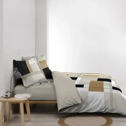 Housse de couette et deux taies percale de coton (240 x 220 cm) Ulysse Multicolore
