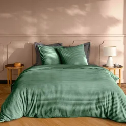 Housse de couette et deux taies d'oreiller flanelle (240 x 220 cm) Veloutea Vert cédre
