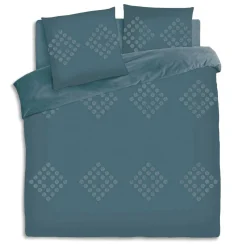 Housse de couette et deux taies coton lavé (260 x 240 cm) Moura Bleu canard