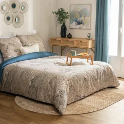 Housse de couette et deux taies percale de coton (260 x 240 cm) Ilyan Beige