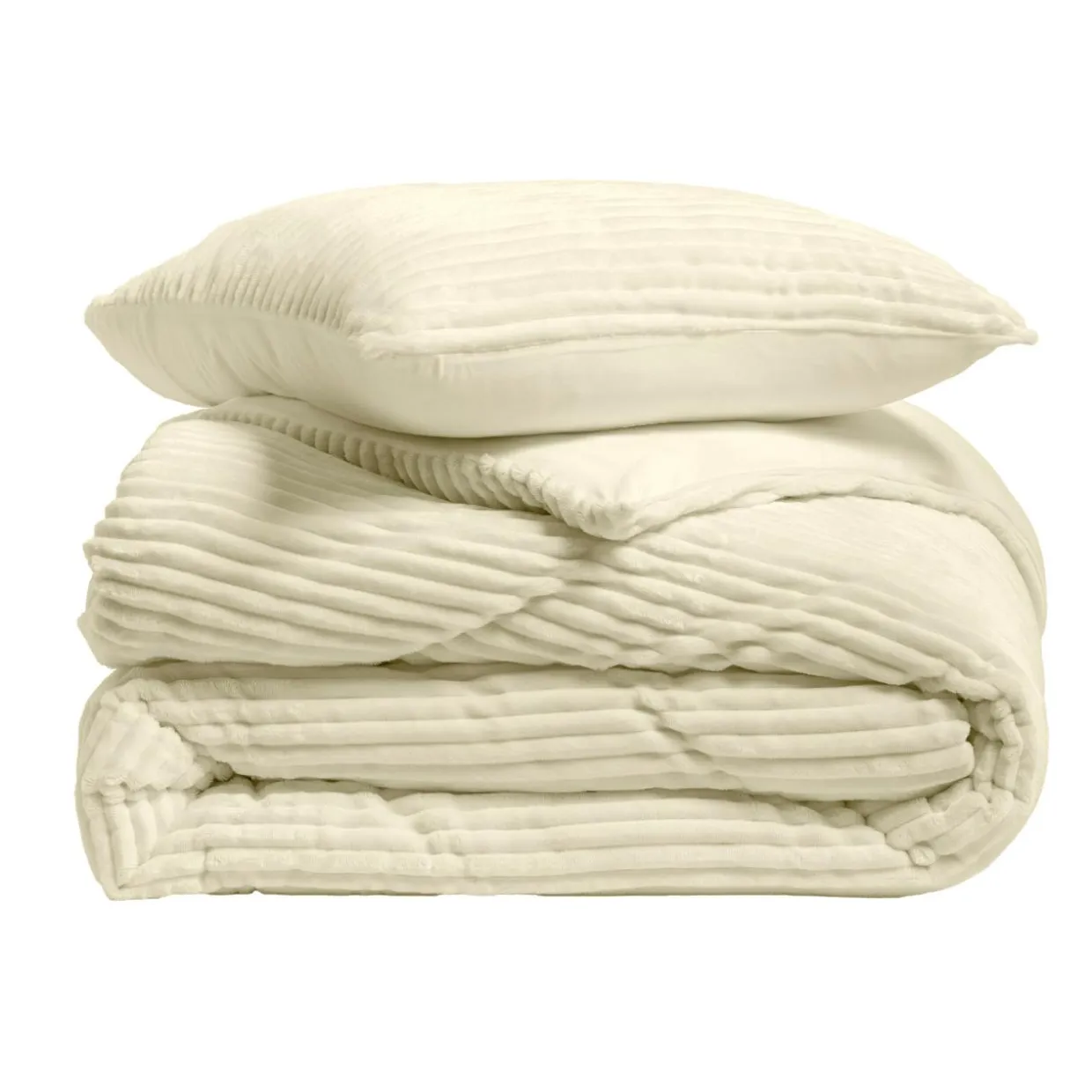 Housse de couette et deux taies d'oreiller flanelle (240 x 220 cm) Veloutea Beige