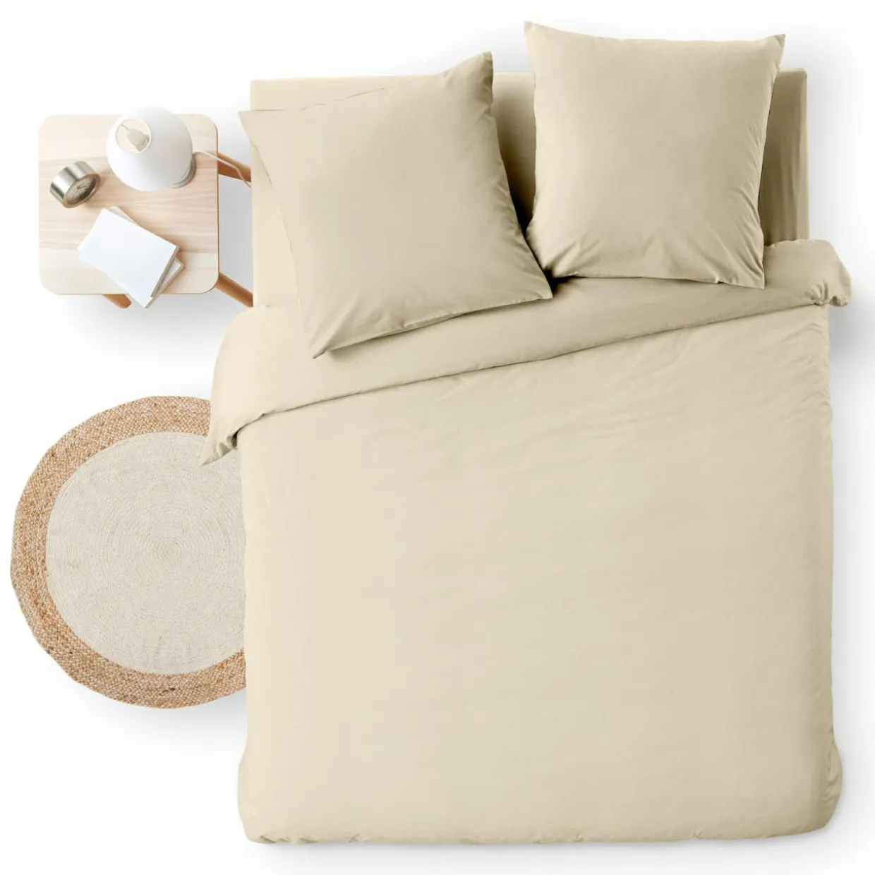 Housse de couette et deux taies d'oreiller coton (260 x 240 cm) Meline Beige sable