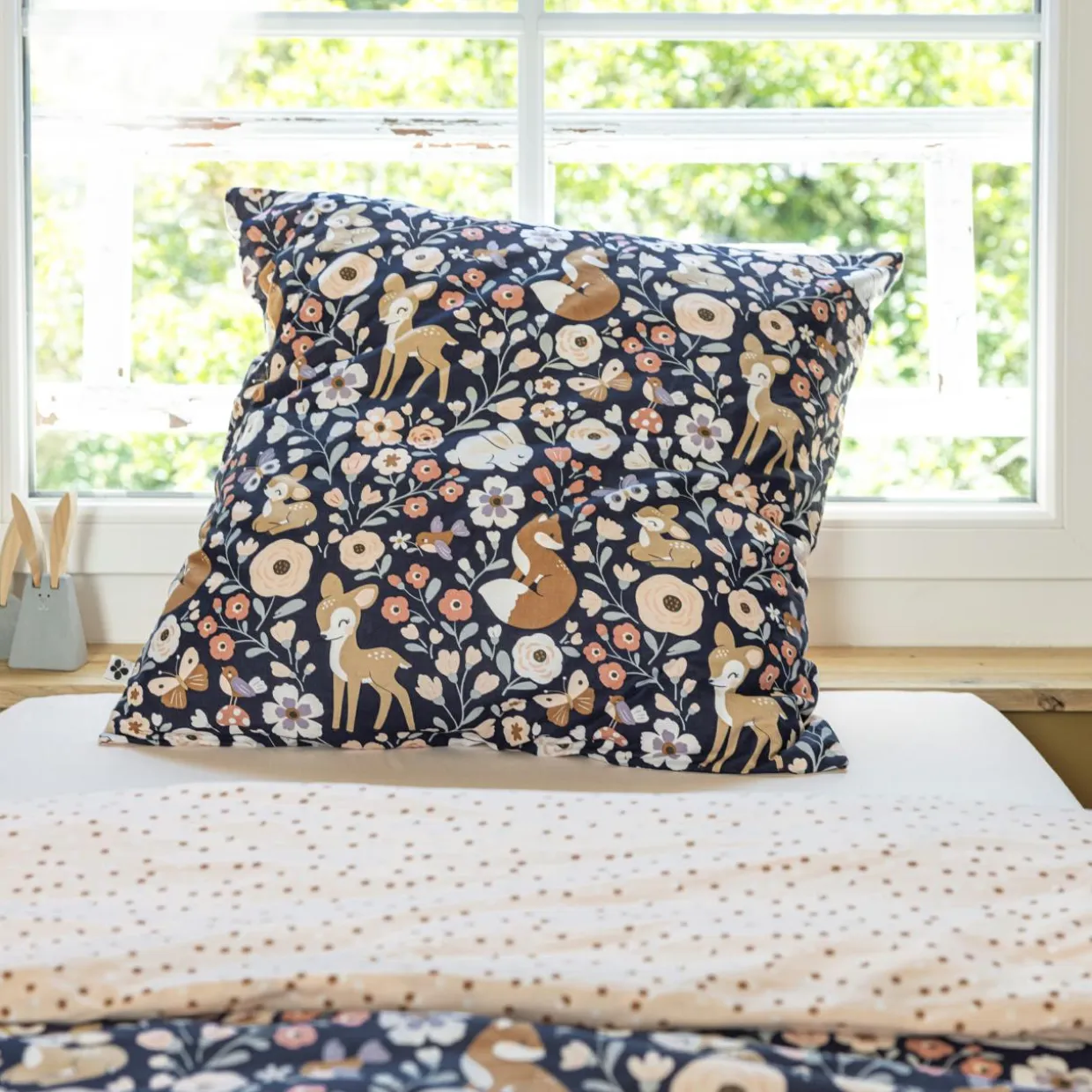 Housse de couette et deux taies enfant coton (200 x 200 cm) Forêt enchantée Multicolore