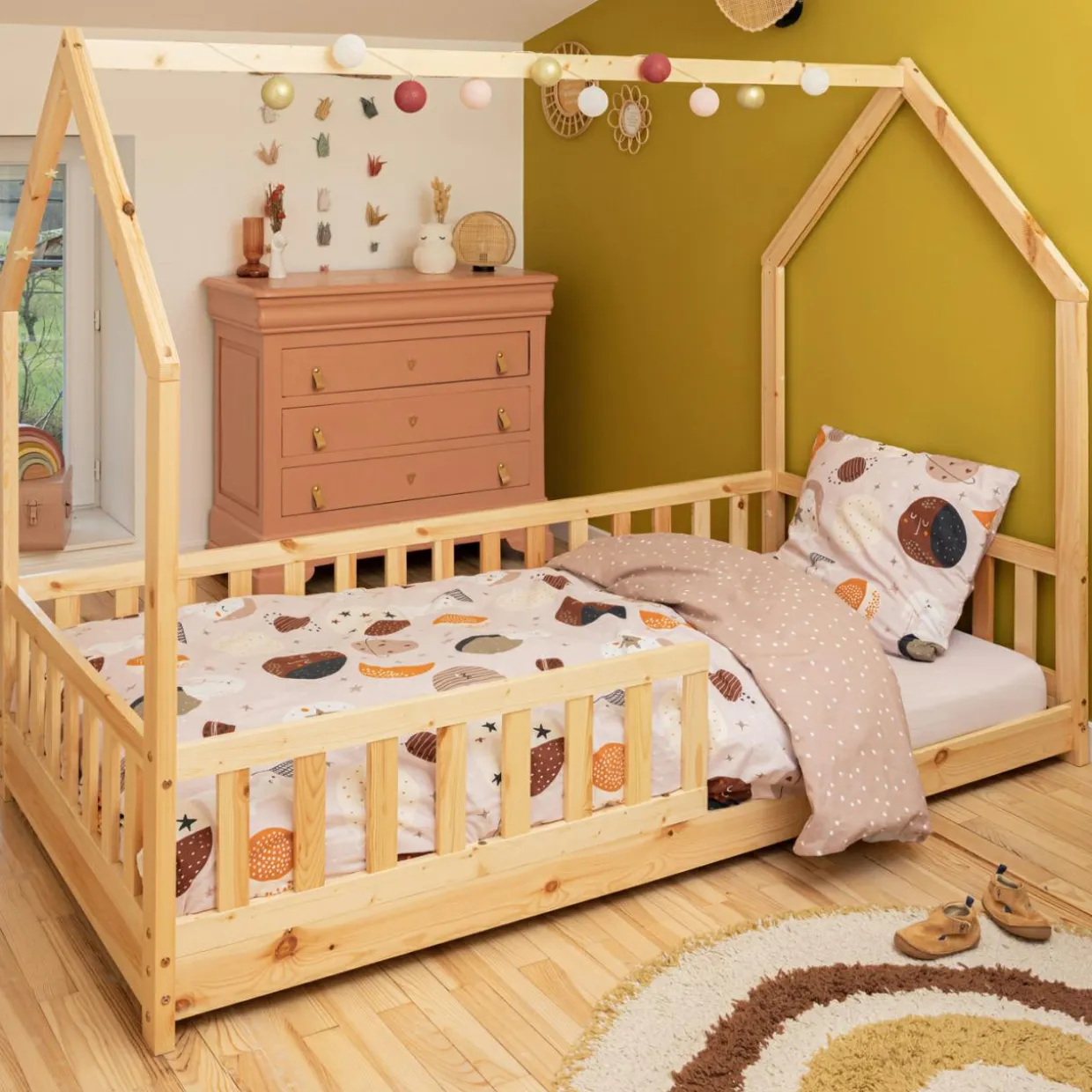 Housse de couette et deux taies enfant coton (200 x 200 cm) Sky Dream Rose