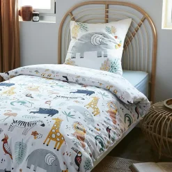 Housse de couette et deux taies enfant coton (200 x 200 cm) Savane Multicolore
