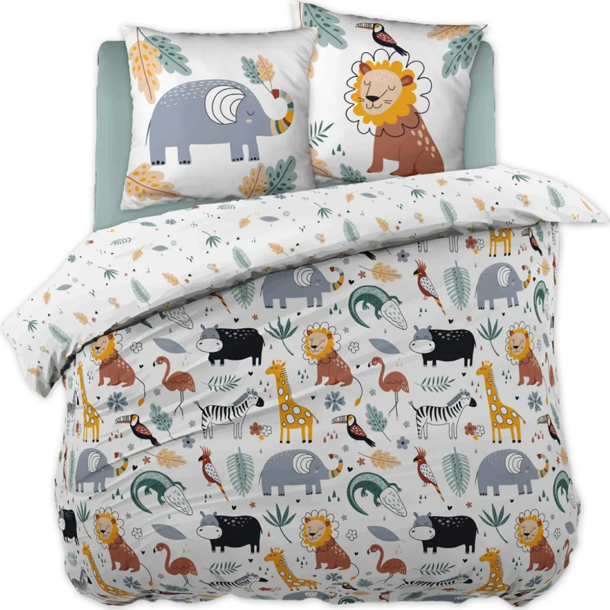 Housse de couette et deux taies enfant coton (200 x 200 cm) Savane Multicolore