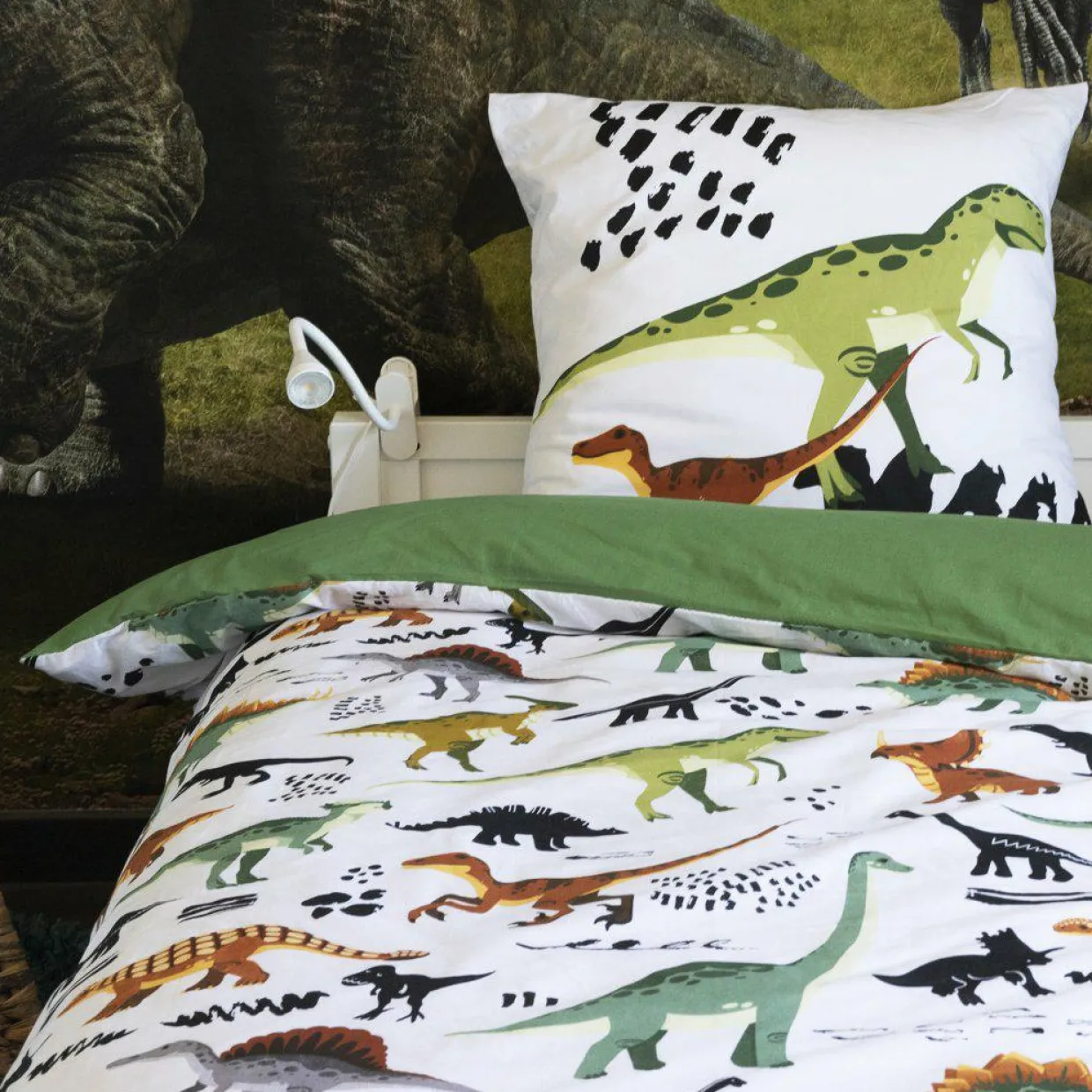 Housse de couette et deux taies enfant coton (240 x 220 cm) Cretace Verte