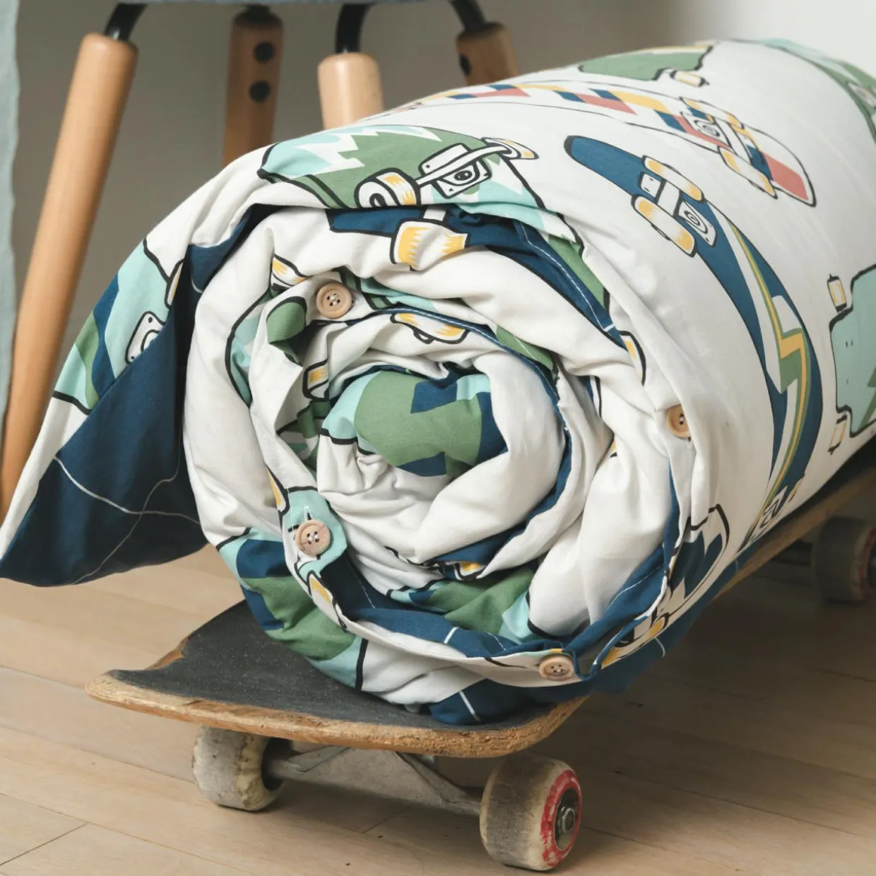 Housse de couette et deux taies enfant coton (240 x 220 cm) California Bleu