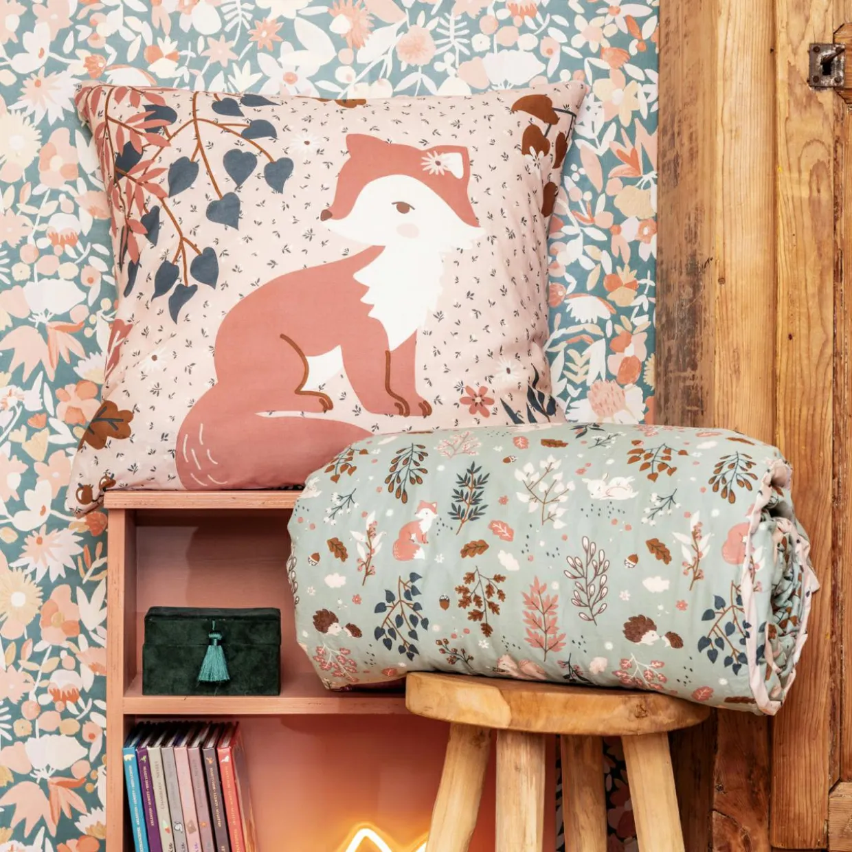 Housse de couette et deux taies enfant coton (200 x 200 cm) Tamia Multicolore