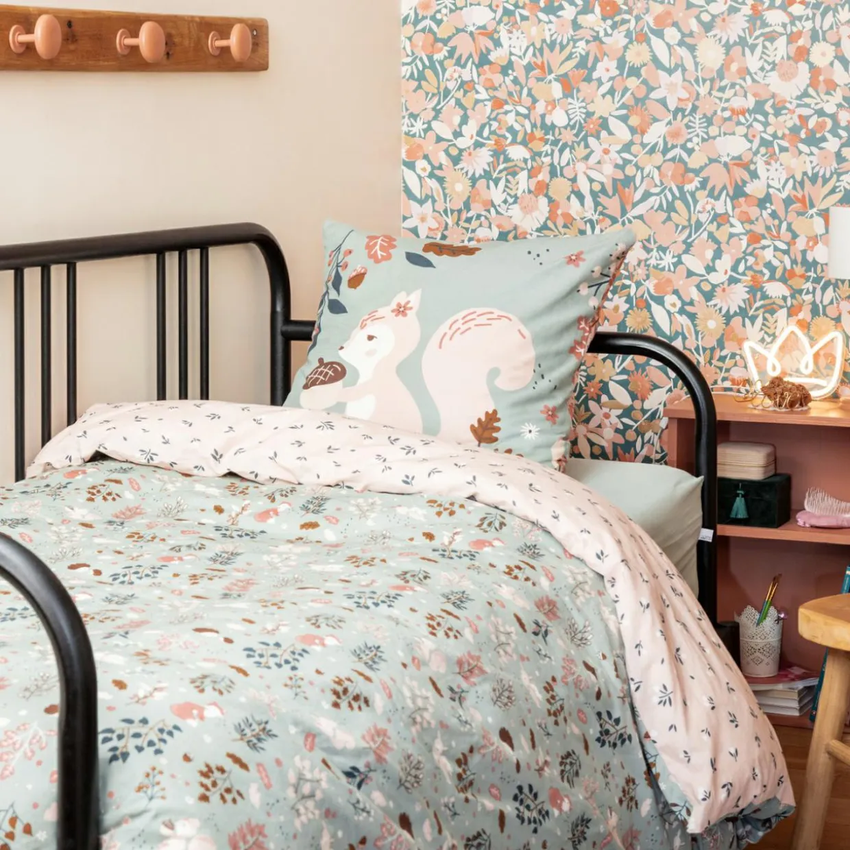Housse de couette et deux taies enfant coton (200 x 200 cm) Tamia Multicolore