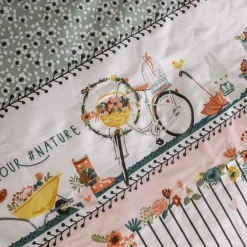 Housse de couette et deux taies enfant coton (240 x 220 cm) Jardinage Multicolore