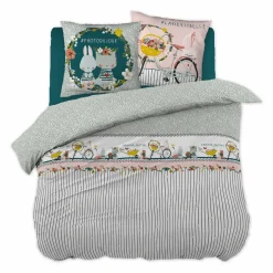 Housse de couette et deux taies enfant coton (240 x 220 cm) Jardinage Multicolore