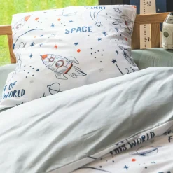 Housse de couette et deux taies enfant coton (200 x 200 cm) Galaxie Blanche