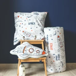 Housse de couette et deux taies enfant coton (200 x 200 cm) Galaxie Blanche