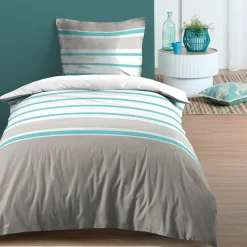 Housse de couette et une taie d'oreiller en coton (140 x 200 cm) Barbade Vert céladon