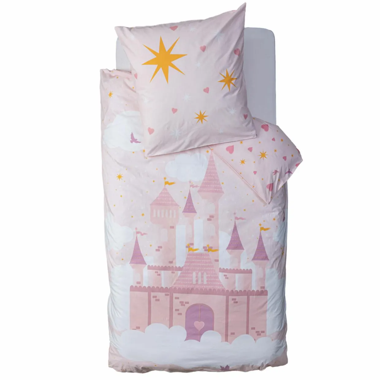 Housse de couette et une taie enfant coton (140 x 200 cm) Château Rose