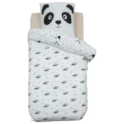 Housse de couette et une taie enfant coton (140 x 200 cm) Panda Noire