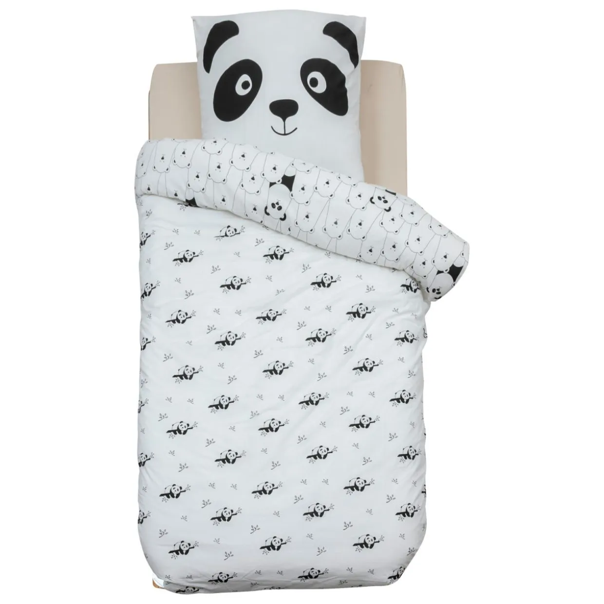Housse de couette et une taie enfant coton (140 x 200 cm) Panda Noire