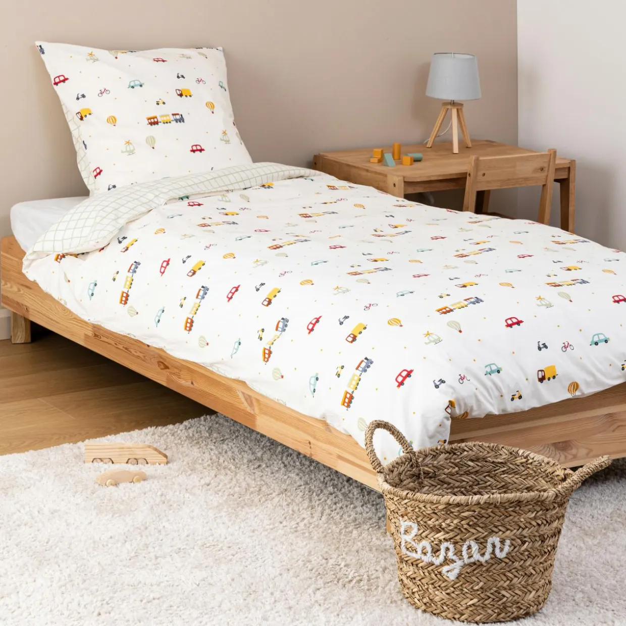 Housse de couette et une taie enfant coton (140 x 200 cm) Voitures Multicolore