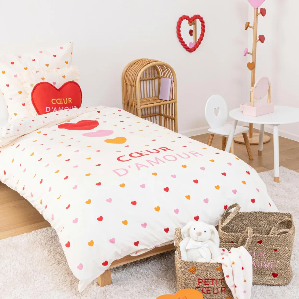 Housse de couette et une taie enfant coton (140 x 200 cm) Amour Multicolore