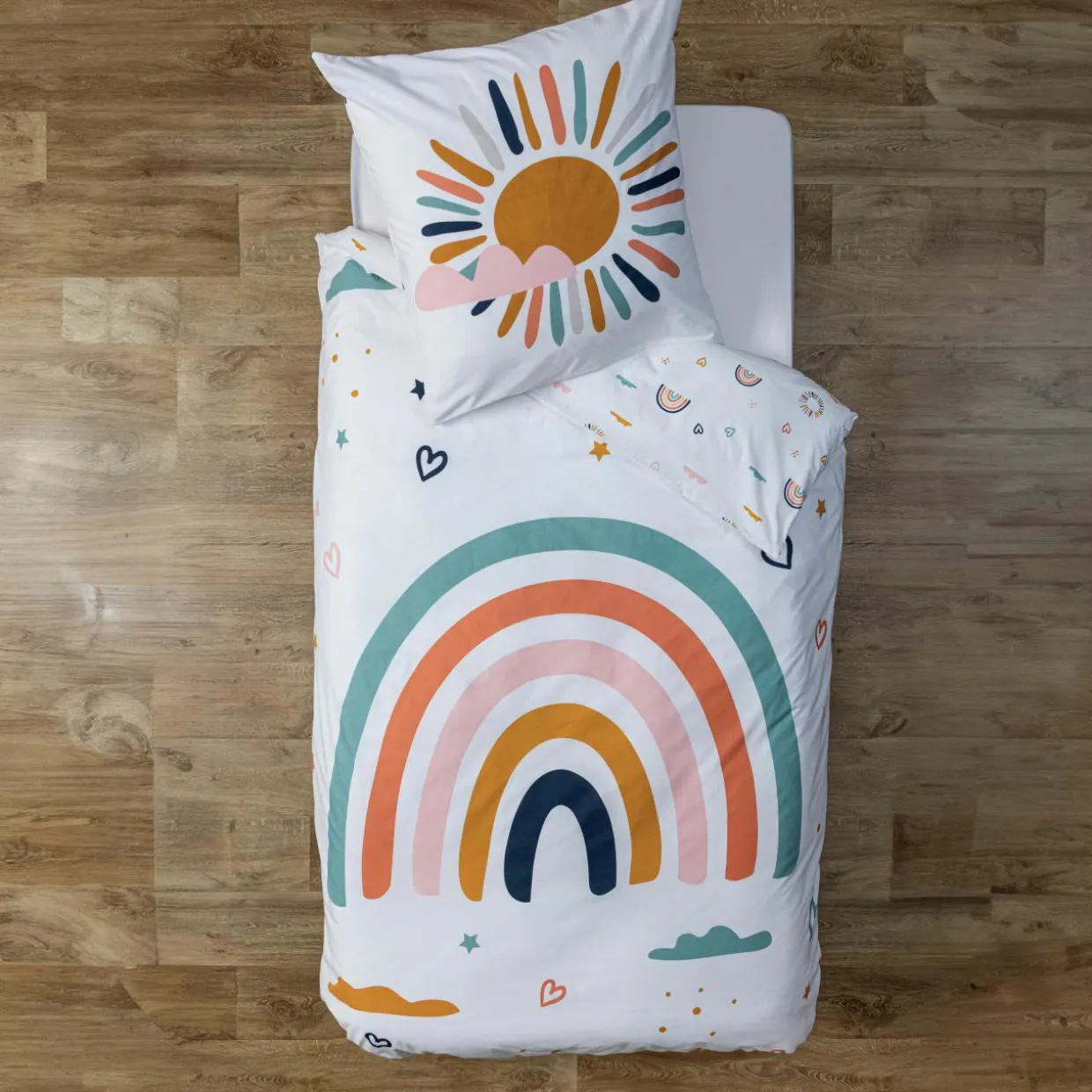 Housse de couette et une taie enfant coton (140 x 200 cm) Arc-en-ciel Multicolore
