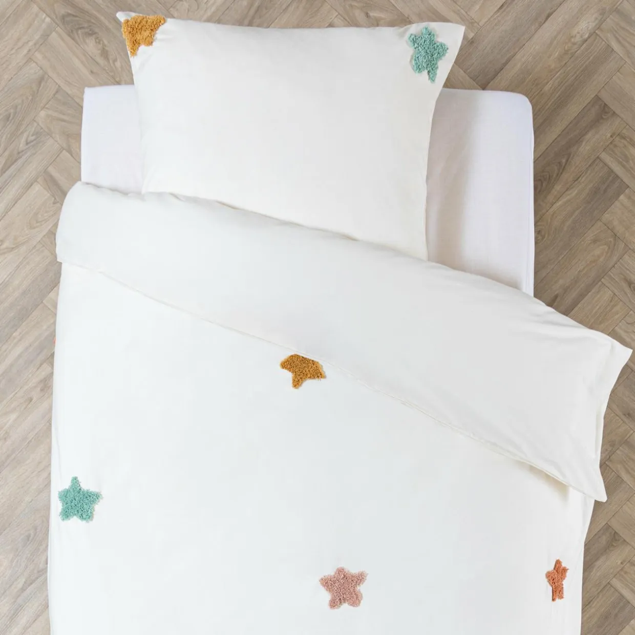 Housse de couette et une taie enfant coton (140 x 200 cm) Etoile Multicolore