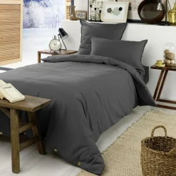 Housse de couette flanelle de coton (140 x 200 cm) Nina Gris anthracite