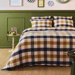 Housse de couette flanelle de coton (240 x 220 cm) Nina carreaux Multicolore