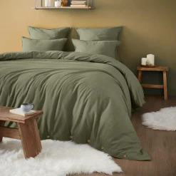 Housse de couette flanelle de coton (260 x 240 cm) Nina Vert romarin