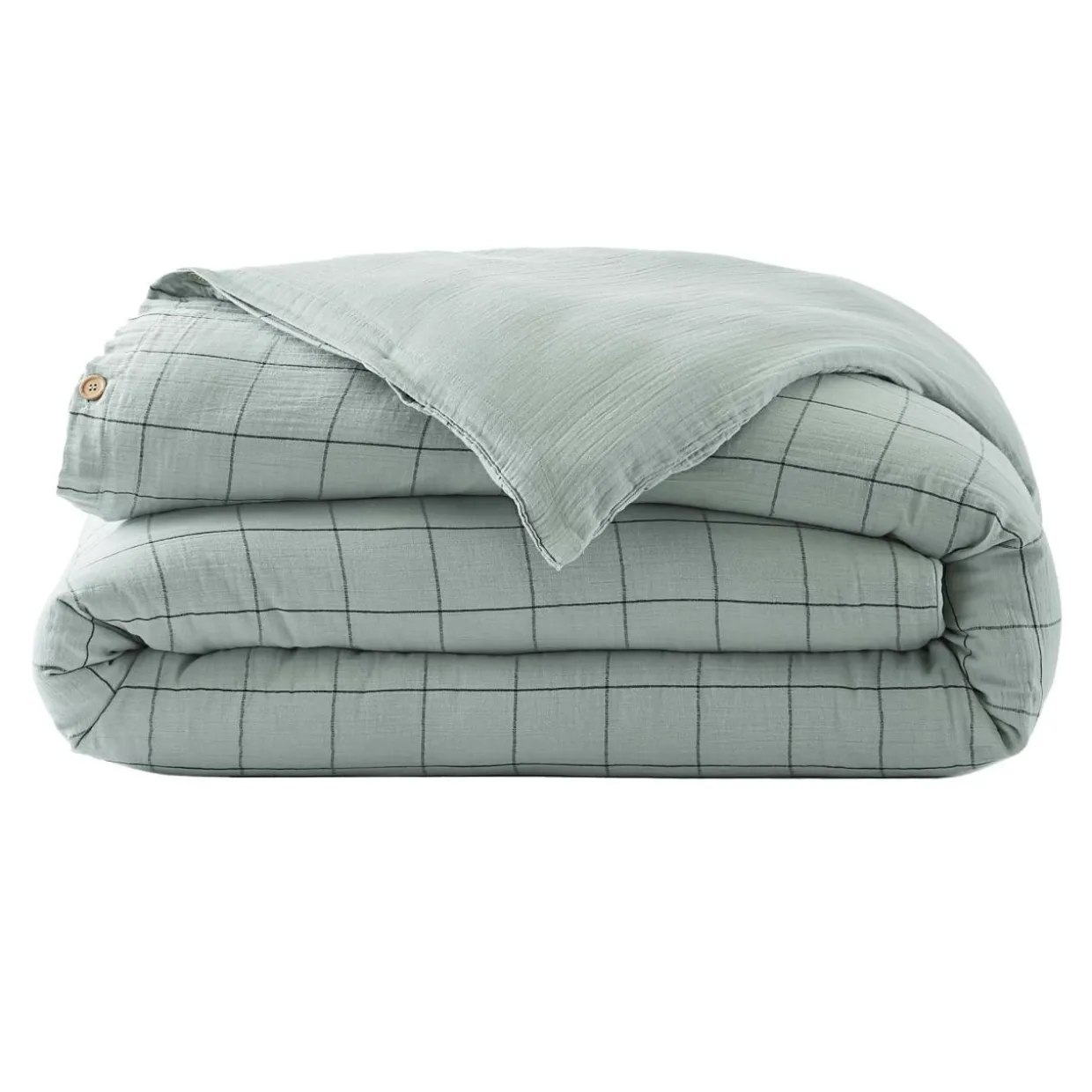 Housse de couette gaze de coton (140 x 200 cm) Gaïa Match Vert eucalyptus