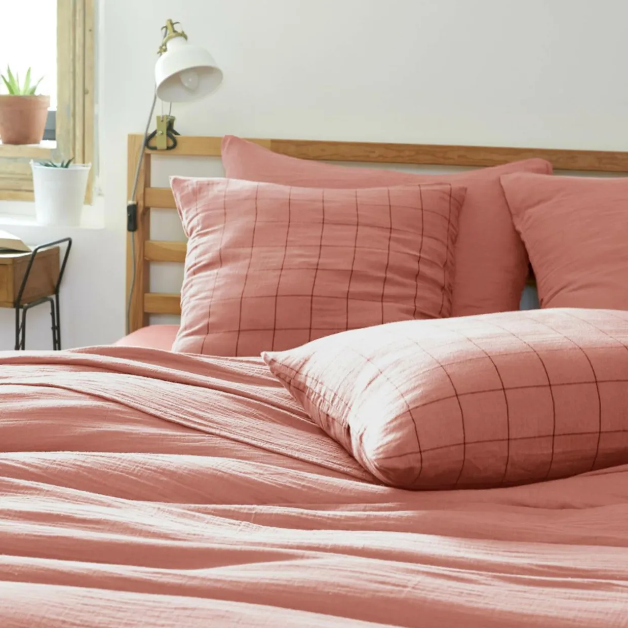 Housse de couette gaze de coton (140 x 200 cm) Gaïa Match Rose pêche