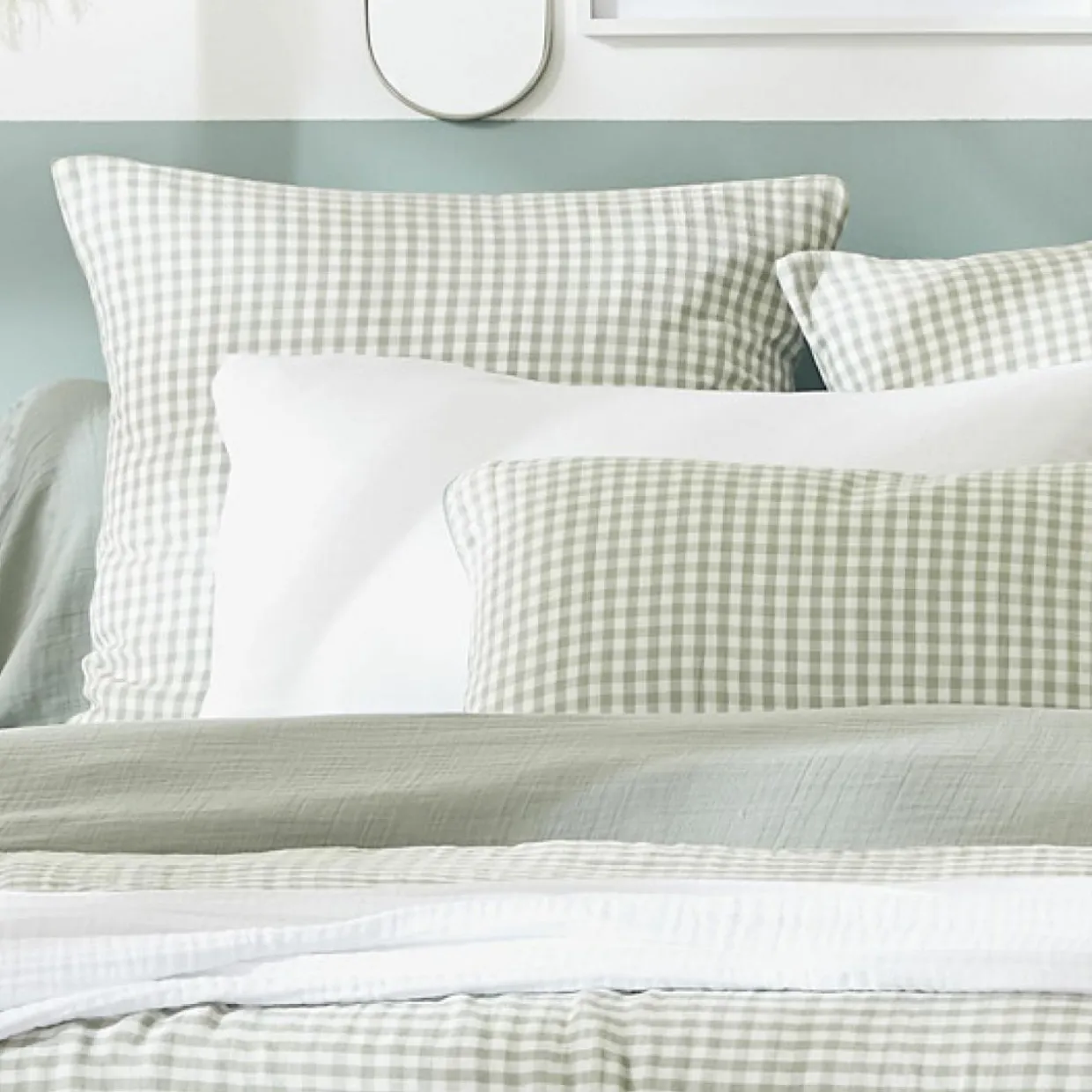 Housse de couette gaze de coton (200 x 200 cm) Gaïa vichy Vert eucalyptus