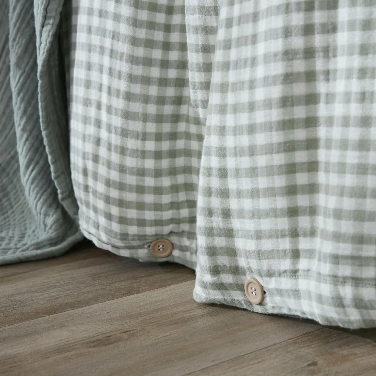 Housse de couette gaze de coton (200 x 200 cm) Gaïa vichy Vert eucalyptus