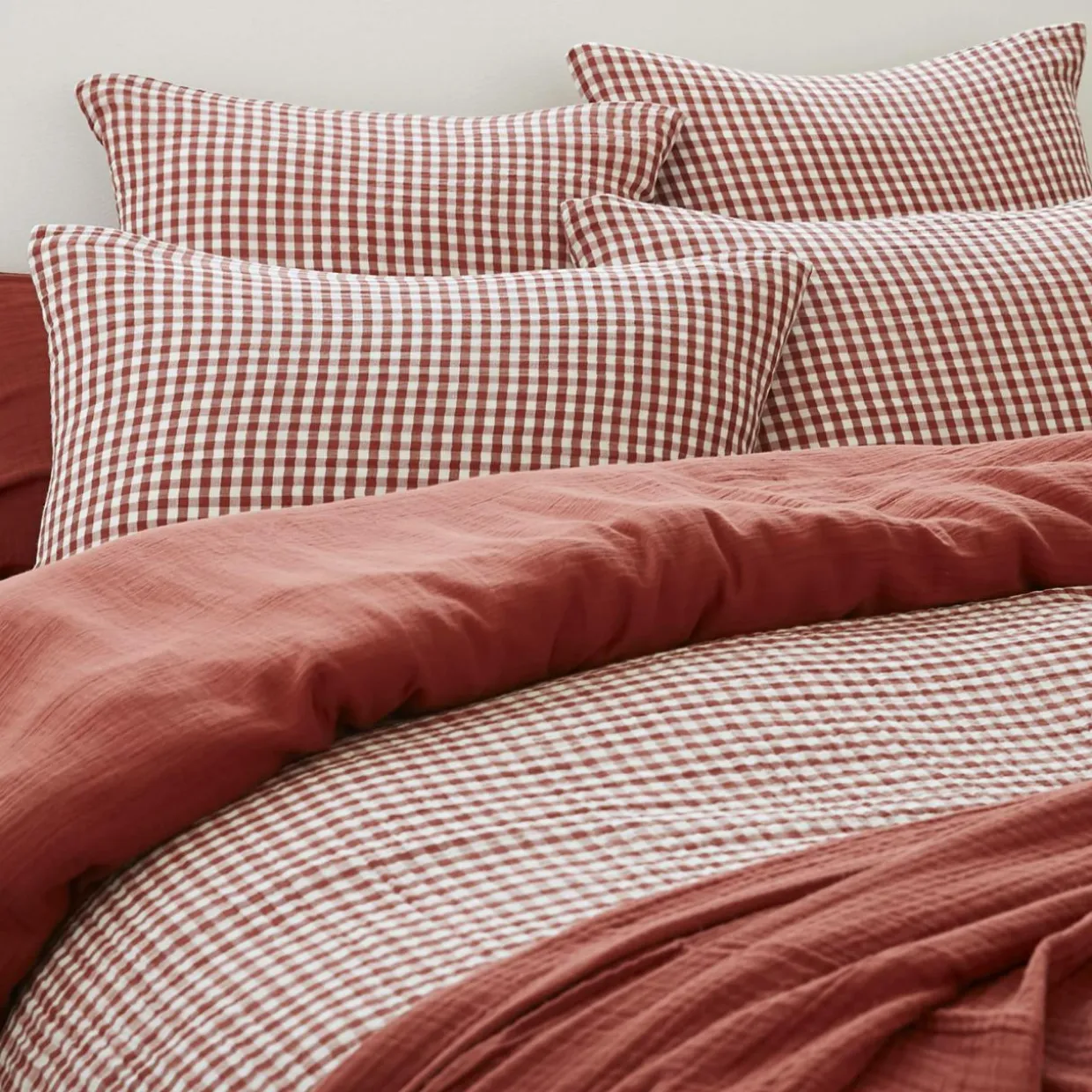 Housse de couette gaze de coton (260 x 240 cm) Gaïa vichy Terracotta
