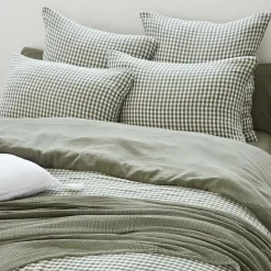 Housse de couette gaze de coton (260 x 240 cm) Gaïa vichy Vert romarin