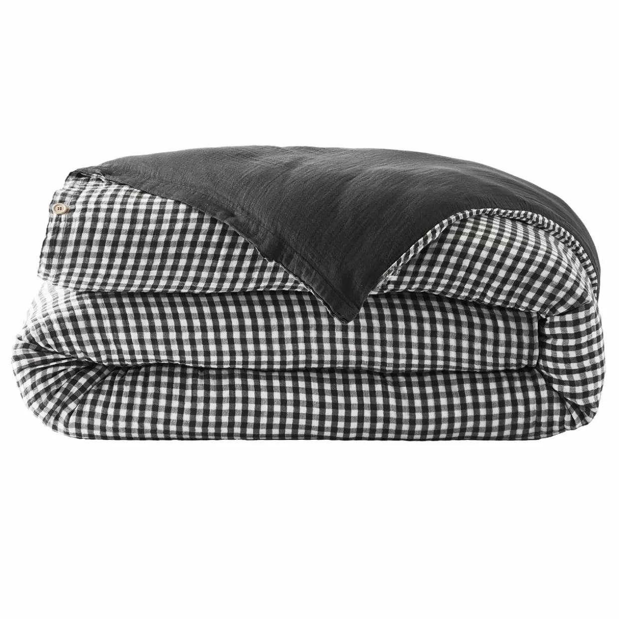 Housse de couette gaze de coton (280 x 240 cm) Gaïa vichy Noir