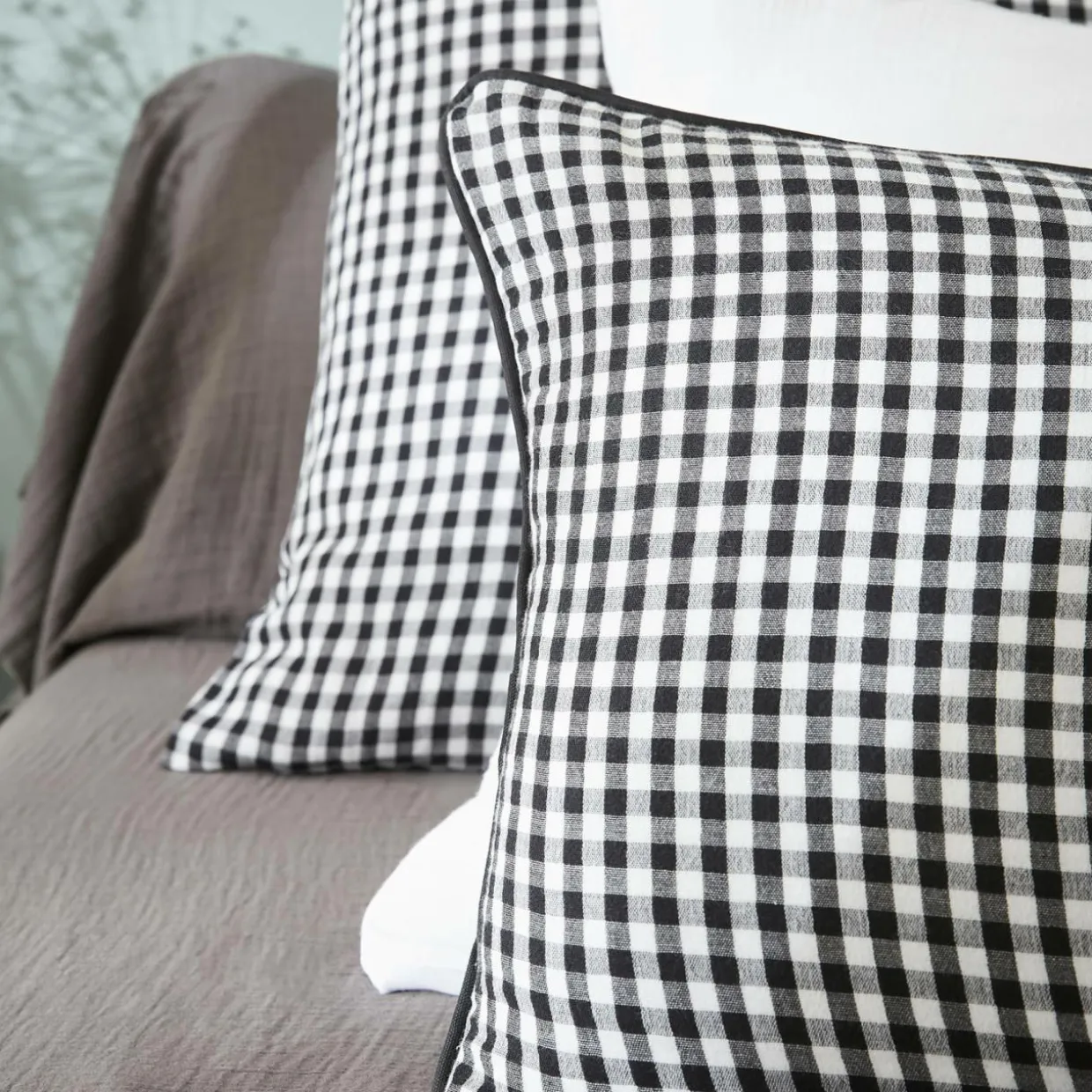 Housse de couette gaze de coton (200 x 200 cm) Gaïa vichy Noir